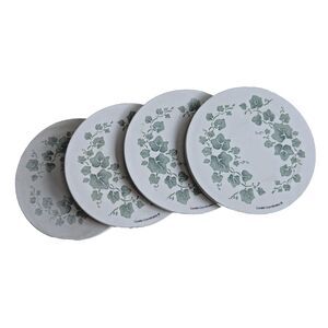 Set of 4 Corelle CALLAWAY Stone Coasters with Cork Back Ivy Vines Sandstone